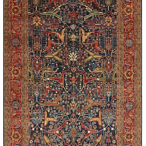 9x12 Bidjar Navy Blue Area Rug, Afghan Hand Knotted Rug, Rug for Livingroom, Bedroom Rug, Veg Dyes wool, Dining Table Rug, Traditional Rug,