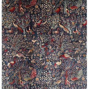 9x12 Birds Navy Blue Area Rug, Hand Knotted Rug, Rug for Livingroom, Bedroom Rug, Veg Dyes wool, Dining Table Rug, Afghan Rug, 9x11&#39;5