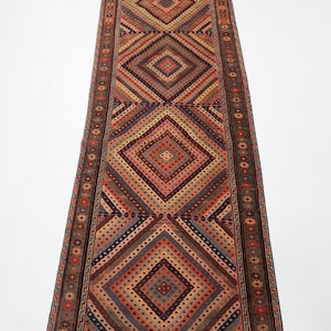13 ft Barjesta Vintage Carpet Kilim Hallway Runner, Hand Knotted Wool Rug, Bedroom Rug, Afghan Oriental Tribal Rug, Home Entry Rug,2'6x12'8