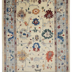 9 x 12 tapis tribal beige Oushak, tapis afghan en laine douce noué à la main, tapis de salon, tapis de chambre à coucher, tapis de table à manger, tapis traditionnel,