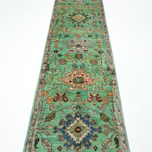 Hand Knotted Wool Runner Rug,  Turquoise Floral Afghan Hallway Rug (2'8x11'7)