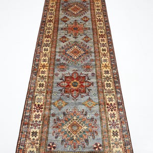 9 ft Kazak Gray Runner Rug, Afghan Hand Knotted Veg Dye Wool Rug, Bedroom Rug, Home hallway Rug, office Rug, Tribal Oriental Rug 2&#39;9x8&#39;11