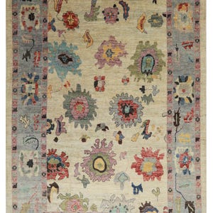 Tapis Oushak gris 9 x 12, tapis afghan en laine douce noué à la main, tapis de salon, tapis de chambre à coucher, tapis de table à manger, tapis tribal traditionnel,