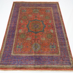 5x7 Mamluk High Quality Red Area Rug, Hand Knotted Veg Dye Wool Rug, Rug for Livingroom, Bedroom Rug,Tribal Rug, Afghan Oriental Rug,5&#39;2x6&#39;7