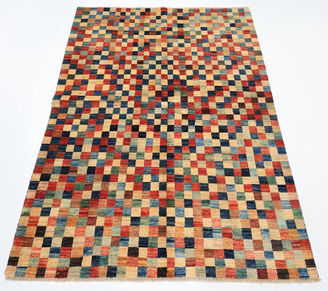 5x7 Tribal Gabbeh Multicolor Area Rug, Hand Knotted Veg Dye Wool Rug ...
