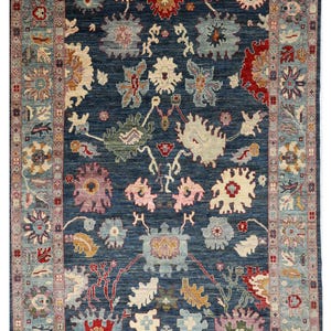 9x12 Oushak Navy Blue Area Rug, Afghan Hand Knotted Soft Wool Rug, Rug for Livingroom, Bedroom Rug, Dining Table Rug, Traditional Rug,