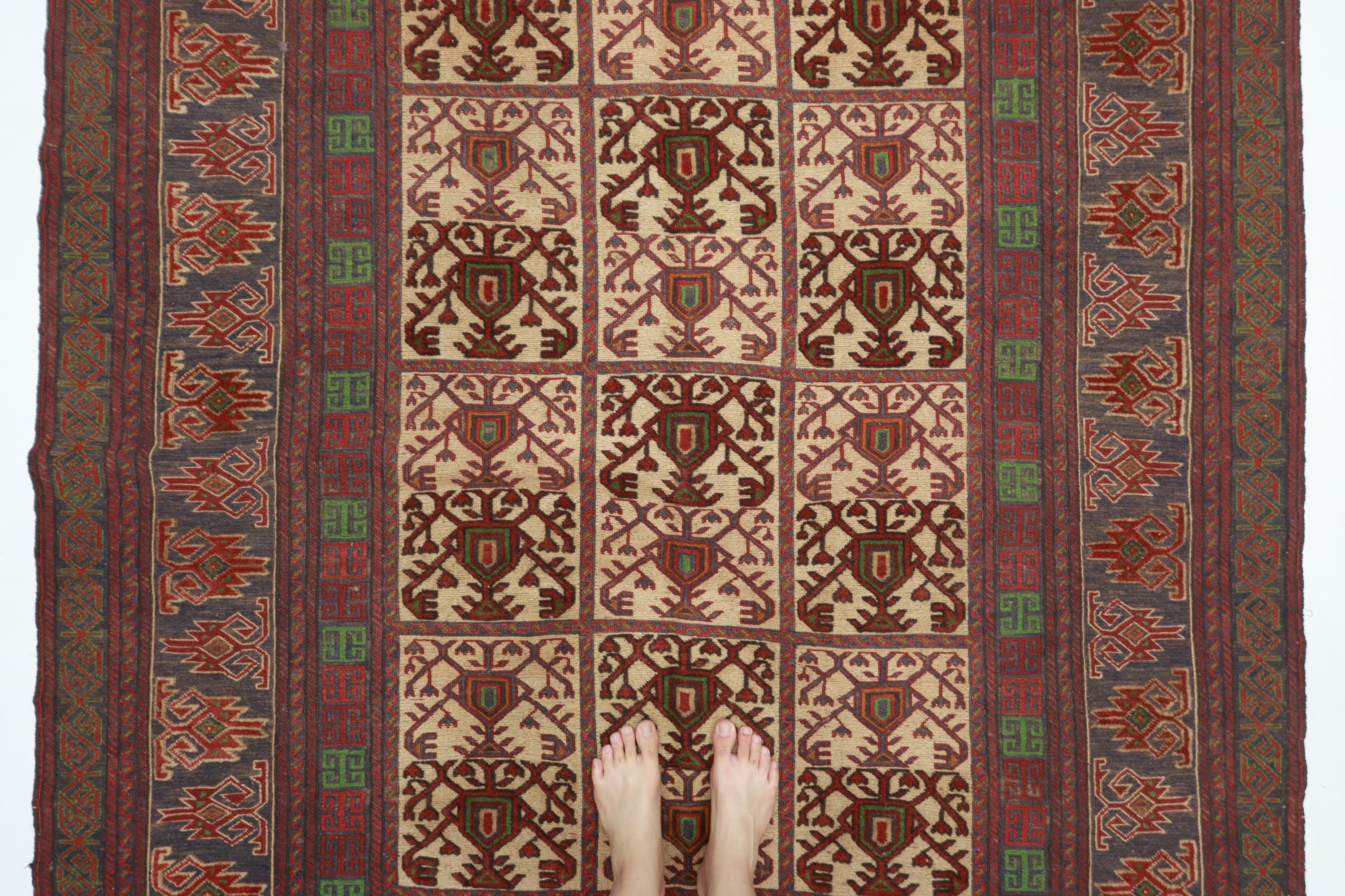 6x9 Soumak Vintage Floral Beige Area Kilim, Handmade Afghan Tribal