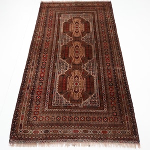 4x6 Tribal Brown 80s Vintage Area Rug, Afghan Hand Knotted Wool