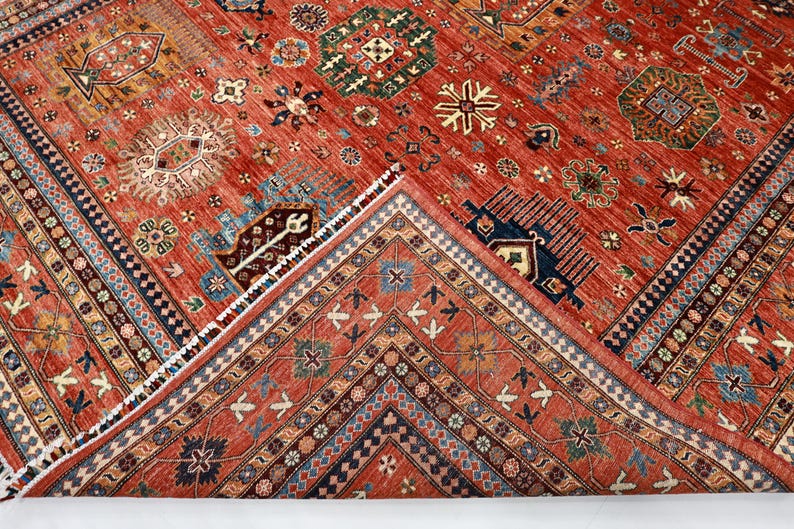 9x12 Hand Made Waziri Orange Area Rug, Afghan Hand Knotted Vegetable ...