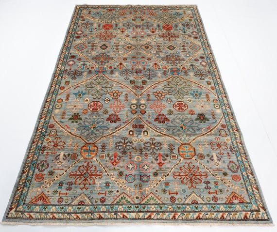 6x9 Hand Knotted Afghan Rug, Wool Oriental Rug, Veg Dyes