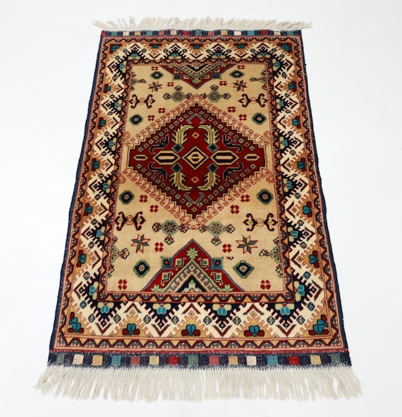 Geometrischer Teppich, Geometrischer Teppich, Teppich 100x120, Kleiner Teppich, Handgeknüpfter Wollteppich für Haus, Wohnzimmer, Kinderzimmer, 70 x 120 cm