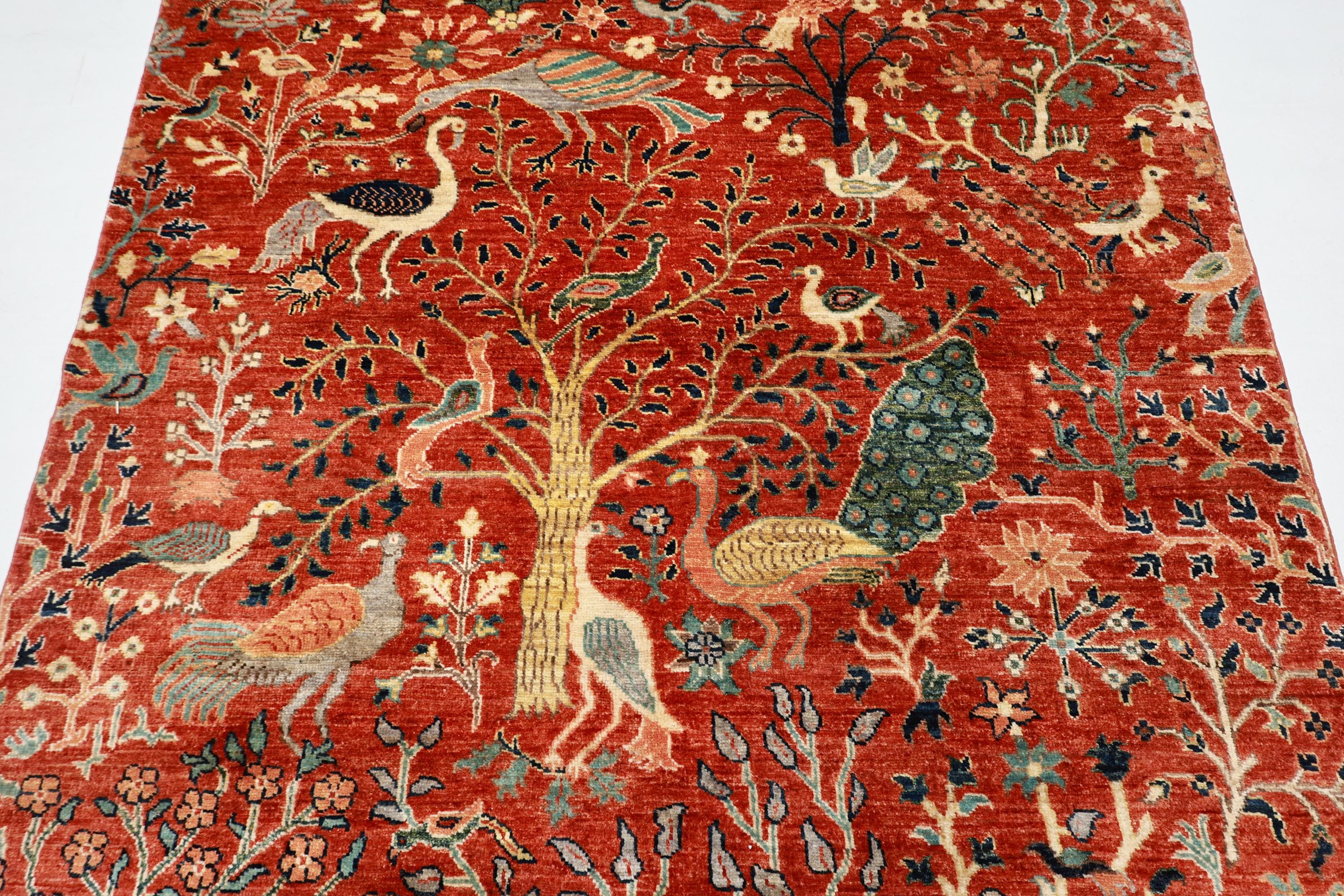 5x7 Ft Hand Knotted Veg Dye Wool Afghan Rug, Pictorial Birds, 5'1x6'7 ...