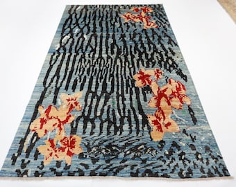 7x10 Tribal Gabbeh Blue Area Rug, Afghan Hand Knotted Wool Rug, Home & Livingroom Rug, Dining Room Rug, Bedroom Rug, Oriental Rug, 6'6x9'9