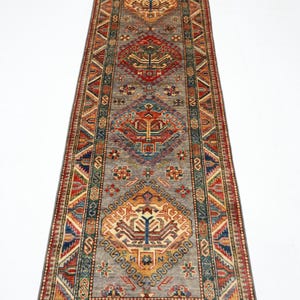 9 ft Kazak Gray Traditional Runner Rug, Afghan Hand Knotted Veg Dye Wool Rug, Bedroom Rug, Home hallway Rug, Tribal Oriental Rug 2&#39;8x9&#39;3