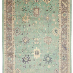 Tapis tribal Oushak 9 x 12, tapis afghan en laine douce noué à la main, tapis de salon, tapis de chambre à coucher, tapis de table à manger, tapis traditionnel,