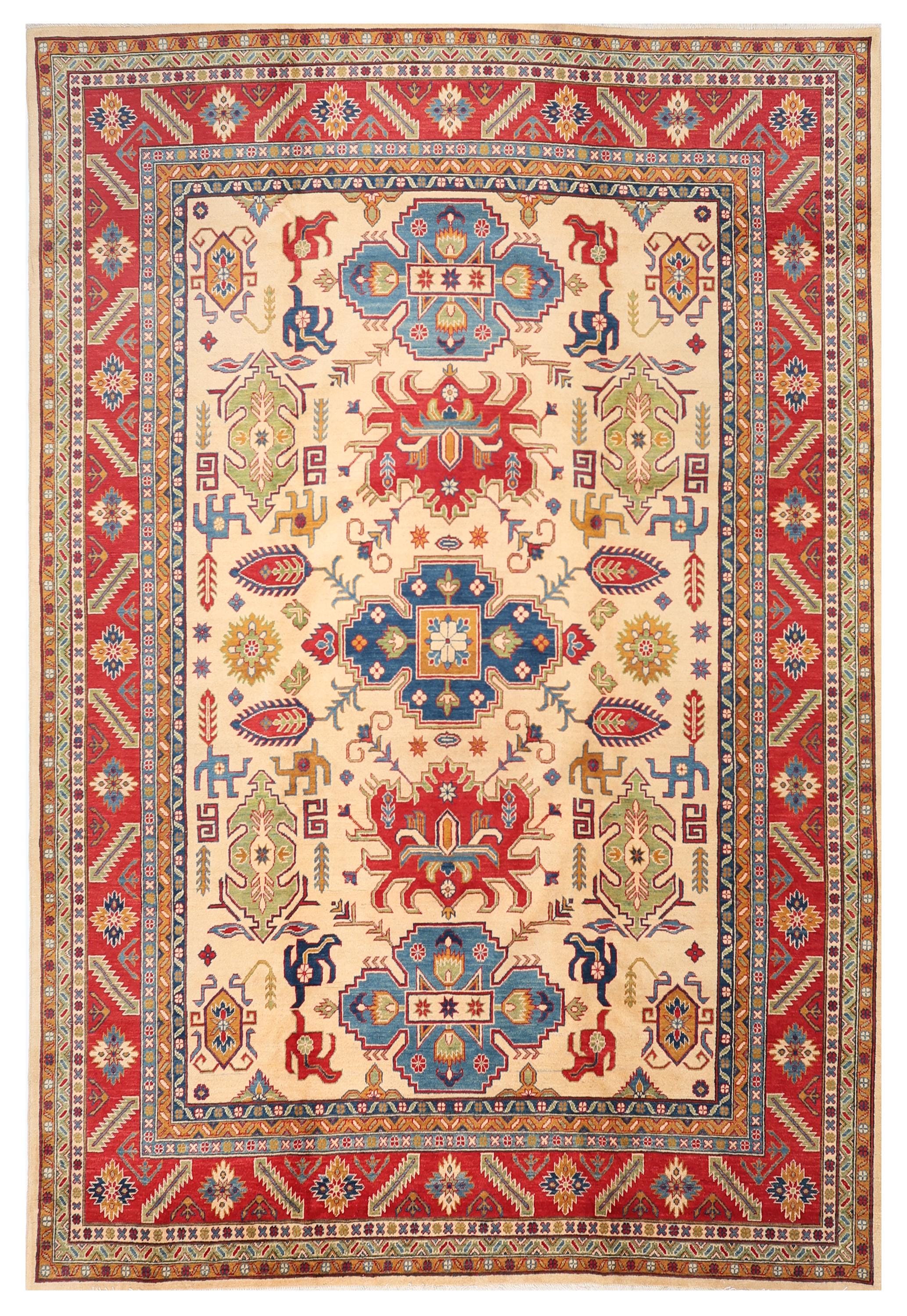 9x12 Hand-knotted Kazak Rug: Beige Wool Afghan Rug - Etsy