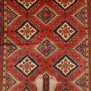 5x7 Kazak Red Area Rug, Hand Knotted Rug, Rug for Livingroom, Bedroom Rug, Dining Table Rug, Afghan oriental Tribal Rug, kids room Rug,