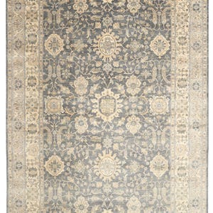 Tapis fleuri gris 9 x 12, tapis noué à la main, tapis de salon, tapis fait main, tapis de chambre à coucher, laine teints végétaux, tapis oriental afghan, tapis de cuisine