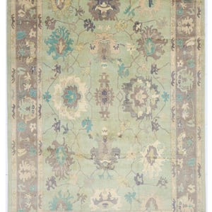 Tapis oriental Oushak 9 x 12, tapis afghan en laine douce noué à la main, tapis de salon, tapis de chambre à coucher, tapis de table à manger, tapis traditionnel,