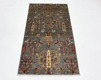3x5 Afghan Wool Rug, Birds Tree of Life, Hand Knotted Oriental Rug