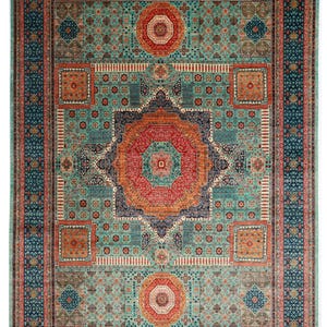 12x15 Mamluk Turquoise Large Size Area Rug, Afghan Hand Knotted Veg Dyes Wool Rug, Dining Room Rug, Rug for Livingroom, Oriental Tribal Rug,