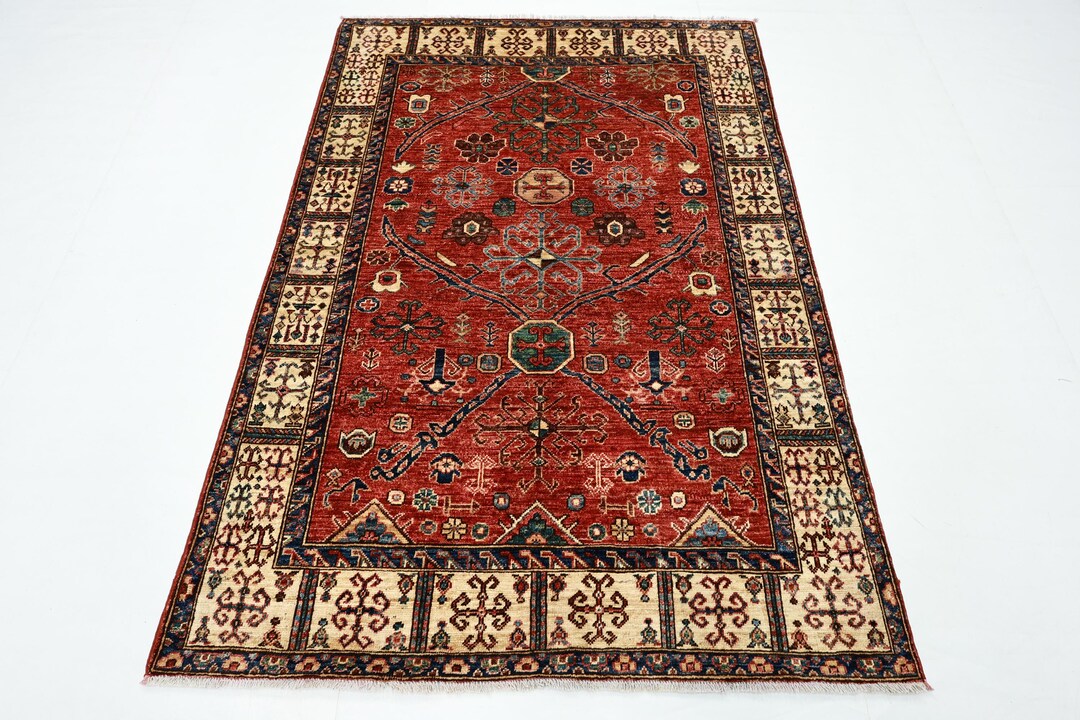 5x7 Ft Oriental Serapi Red Style Area Rug, Afghan Hand Knotted Veg Dye ...