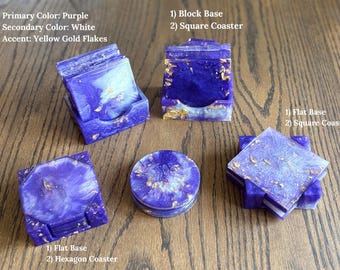 Custom Resin Coasters Set (3 Coasters + 1 Base)