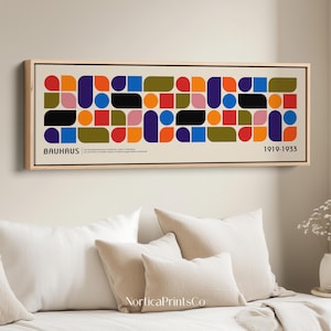 Poster con cornice Bauhaus in stile Mid-Century Modern, arte murale orizzontale minimalista, arte panoramica lunga e stretta per la decorazione sopra il letto / BAH-16
