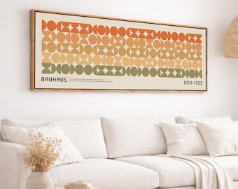 Mid Century Modern Earthy Bauhaus Framed Canvas Print, Neutral Minimalist Horizontal Wall Art | B31-6A