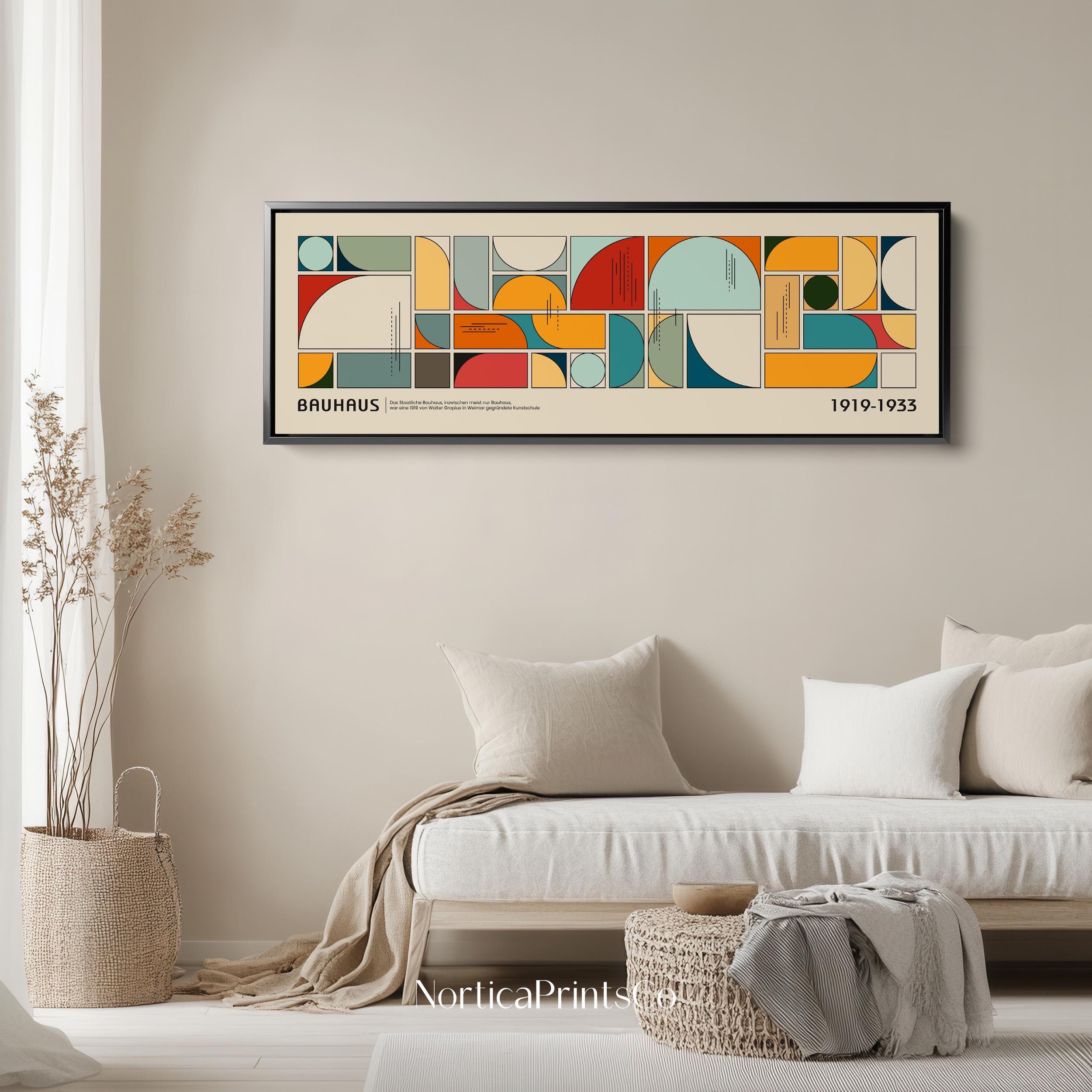 Mid Century Modern Framed Bauhaus Art, Retro Canvas Poster, Large