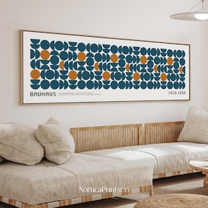 Bauhaus Geometric Art Print - Minimalist Earthy Pattern Mid Century Modern Abstract Wall Art, Retro Framed Canvas Decor | BAH-04