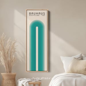 Bauhaus Exhibition Poster Wall Art, Retro Long Narrow Vertical Mid Century Modern Art Print, Large Framed Canvas, Living Room Decor | BAV-04