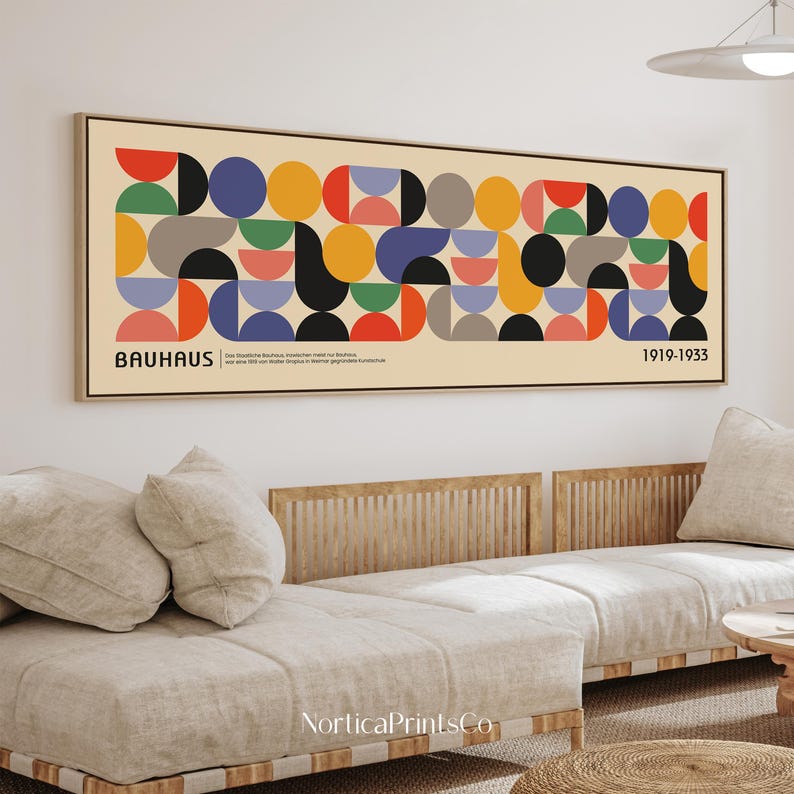 Modern Bauhaus Poster Geometric Art Print - Mid Century Wall Art for Living Room & Above Bed ...