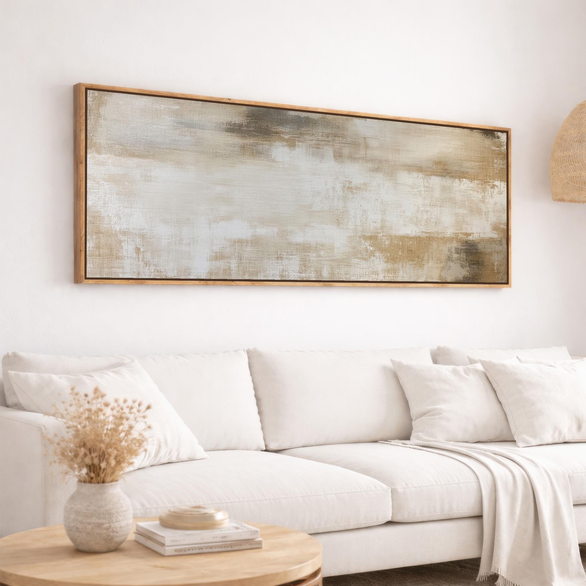 Framed Canvas Large Wall Art Print, Abstract Rustic Beige Minimalist ...