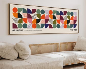 Bauhaus Geometric Art Print - Mid Century Modern Wall Art for Bedroom, Maximalist Decor, Large Panoramic Exhibition Artwork | BAH-08