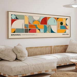 Mid Century Modern Framed Bauhaus Art, Retro Canvas Poster, Large Horizontal Wall Art, Panoramic Long Narrow Art, Above Bed Decor | BAH-23