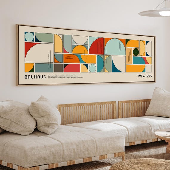 Mid Century Modern Framed Bauhaus Art, Retro Canvas Poster, Large