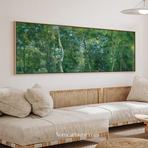Wald Malerei gerahmt Leinwand Kunstdruck, große horizontale grüne Wandkunst, Panorama Leinwand Wandkunst, über dem Bett-Dekor | NAH023