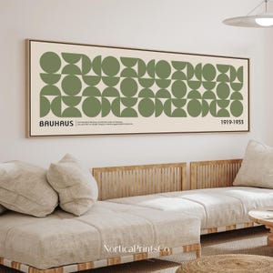 Bauhaus Exhibition Poster - Minimalist Sage Green Mid Century Panoramic Modern Abstract Wall Art, Large Narrow Framed Canvas Art | BAH-29
