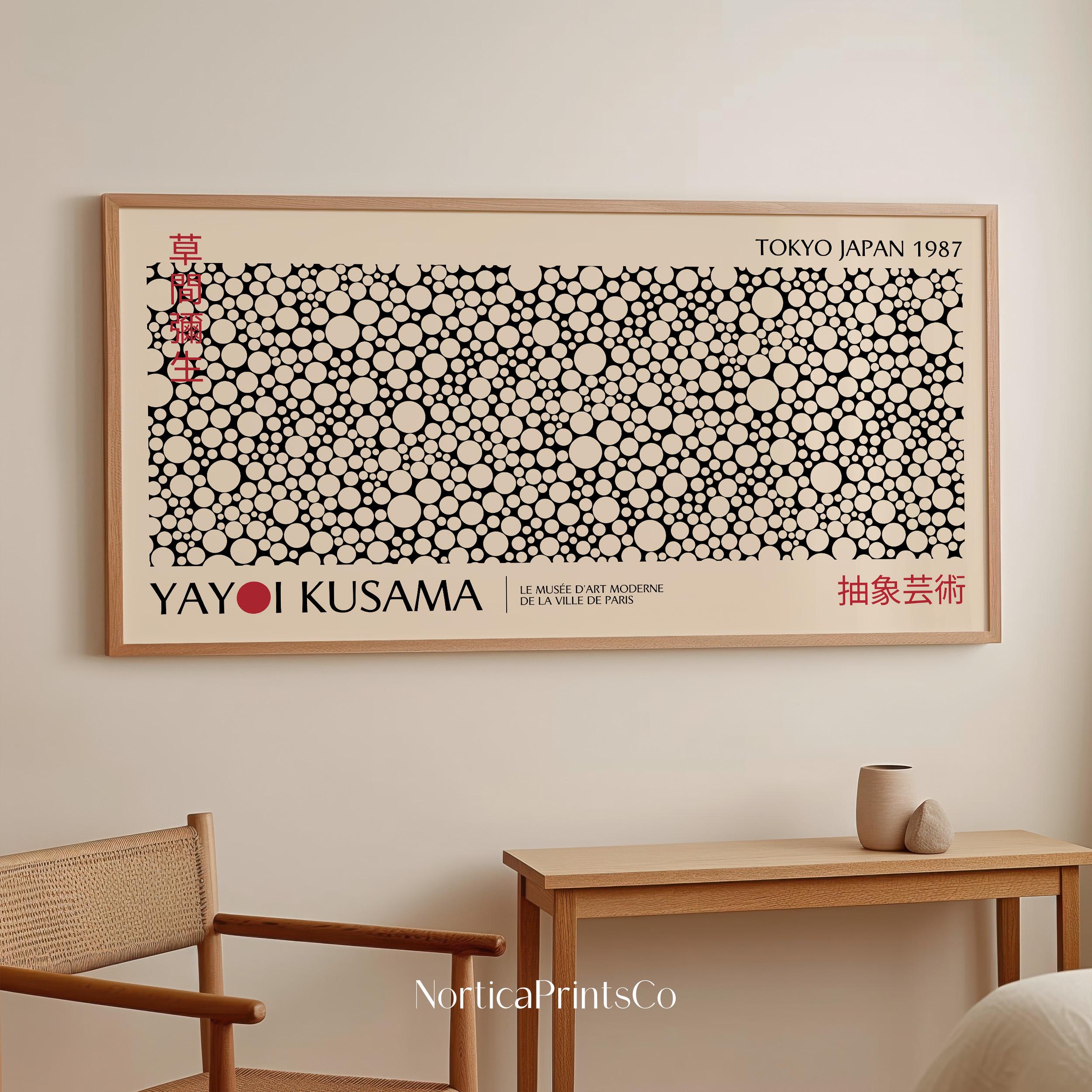 Yayoi Kusama Framed Poster, Large Horizontal Japanese Panoramic Framed Art, Modern Abstract Gallery Wall Art, Wide Kusama Dot Art | YKC-01