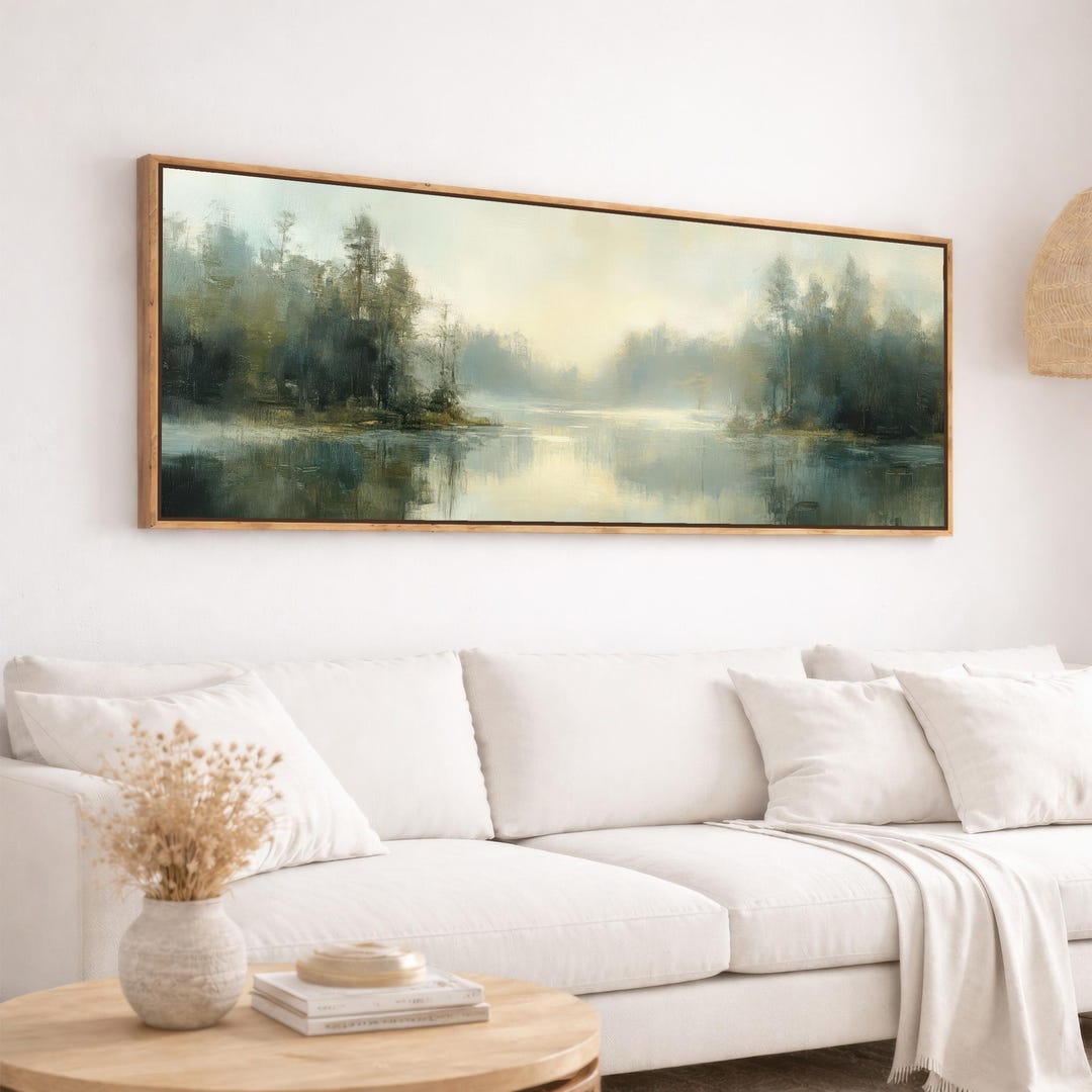 Framed Canvas Wall Art, Foggy Forest Landscape Print, Panoramic Large ...