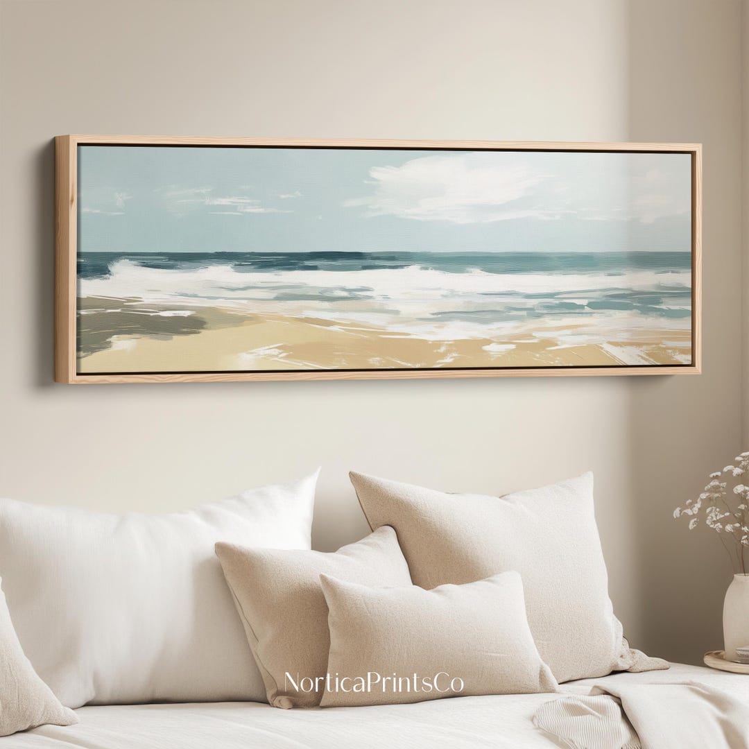 Minimalist Coastal Seascape Wall Art, Neutral Beach Framed Canvas Art ...