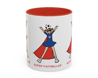 Mug footballeuse super-héros : cadeau d'anniversaire de football pour enfants