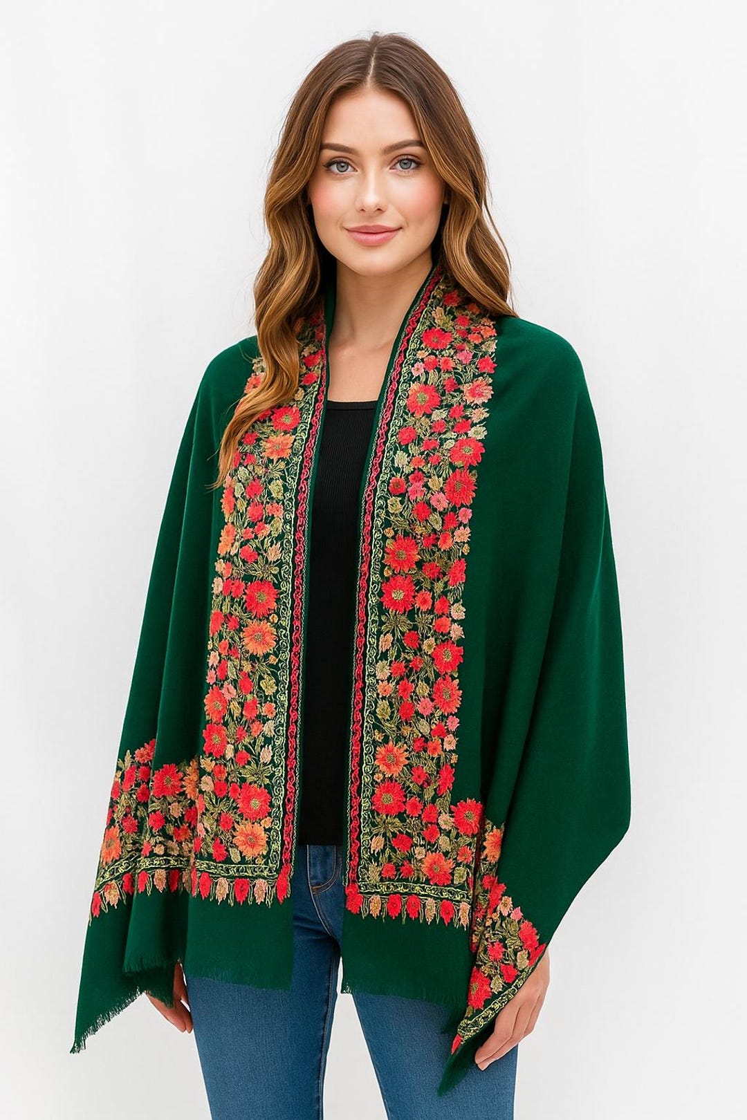 Emerald/Lime Green Pashmina Shawl Reversible One of a Kind