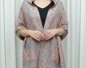 Chal de pashmina kani auténtico tejido a mano – Escena artística de la corte real mogol – Lujoso chal de lana de Cachemira