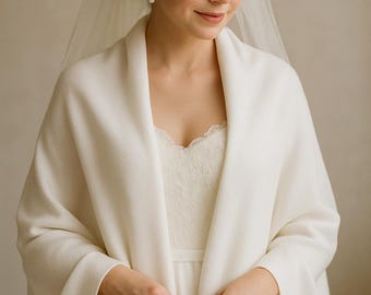 Weißer Braut Pashmina: Stola für Hochzeit aus weicher Wollmischung
