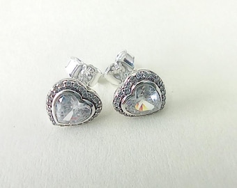 PANDORA Sterling Silver Sparkling Hearts Stud Earrings
