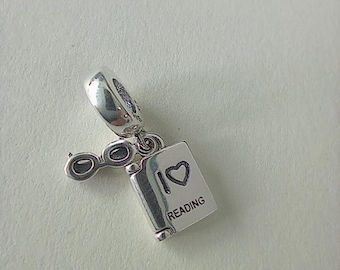 PANDORA Sterling Silver Love Reading Book, Glasses Pendant Charm ALE 925