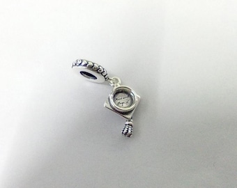 PANDORA Sterling Silver graduation dangle "hard work pays off"Charm ALE 925