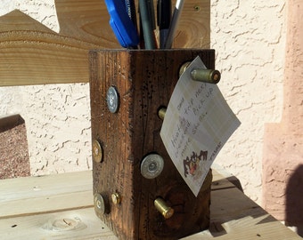 Arizona Rustic Shotgun Shells And Magnet Bullets Post For Notes And Pencil Holder